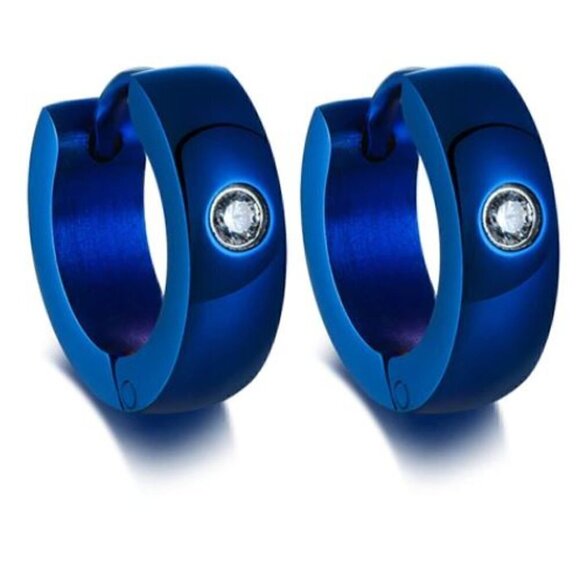 Ionic Plated Stainless Steel and Cubic Zirconia Blue Huggie Hoop - Picture 7 of 7